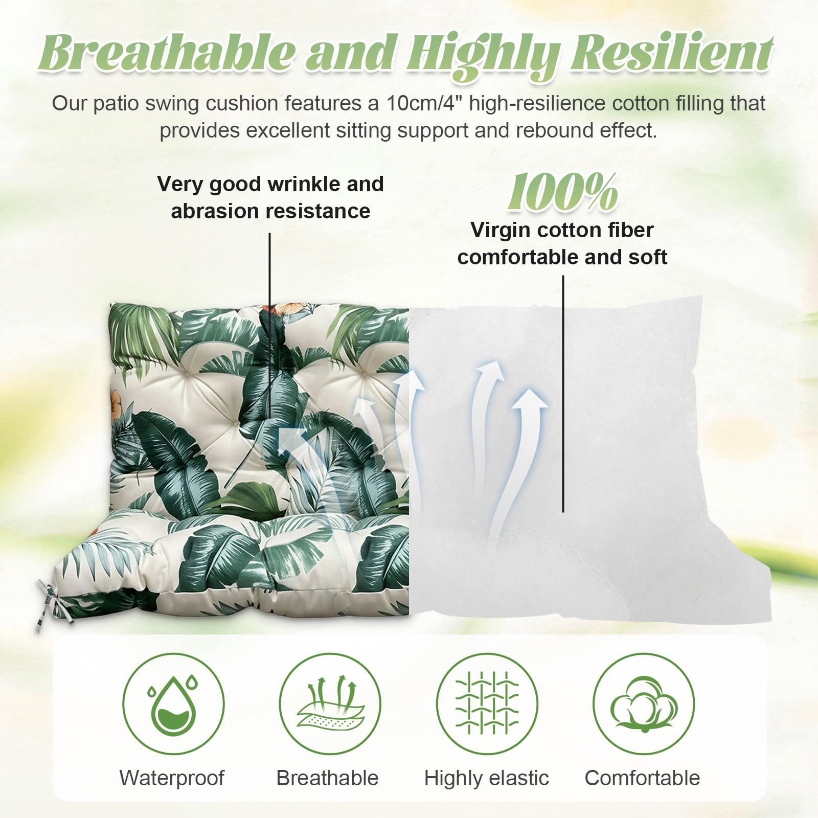 Eurhowing Outdoor Bench Cushion Waterproof, 48"x40"x4" Thick Patio Swing Chair Cushions with Ties, All-Weather High Density Foam Seat Pad for Porch Garden Furniture, Hawaiian