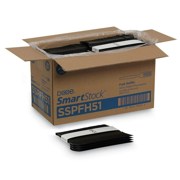 Dixie SmartStock Plastic Cutlery Refill Forks 6" Black 40/Pack 24 Packs/CT SSPFH51