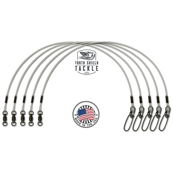 Tooth Shield Tackle 5 Pack 80 lb. 10" Premium Fluorocarbon Musky Leader Muskie Pike Leader (Ball Bearing)