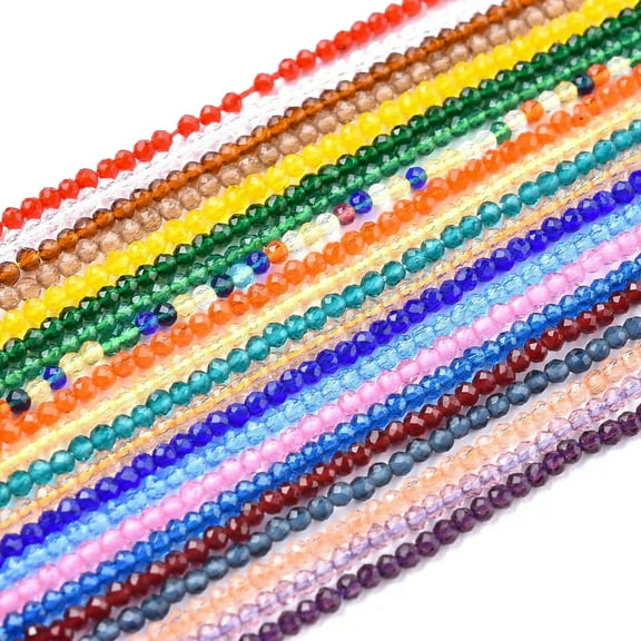 U8MO 3 Strd 2mm Tiny Faceted Round Glass Beads Loose Spacer Beads DIY Craft Jewelry