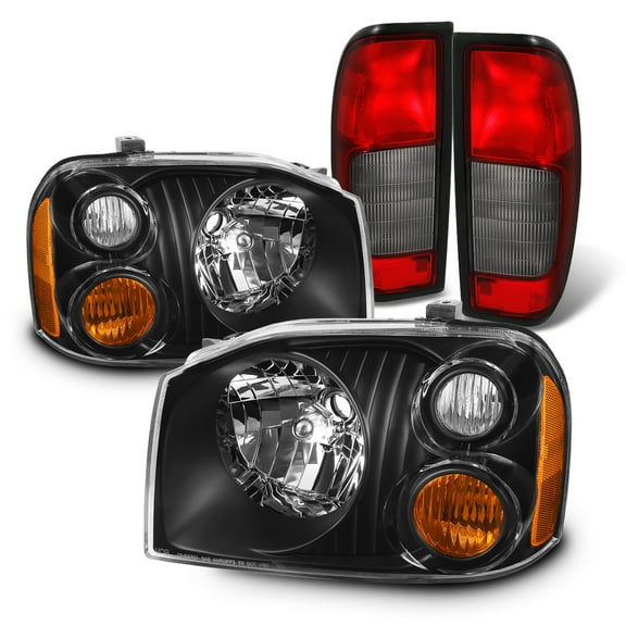 AKKON - For 2001-2004 Nissan Frontier OE Style Headlights Chrome Housing & Tail Lamps in Red Lens Replacement Combo