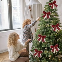 Needhep Red Green Christmas Bows, Velvet Christmas Wreath Bow, Christmas Red Bow, New Christmas Faux Hemps Small Bow for Fireplace Home Door Party Supplies (B)