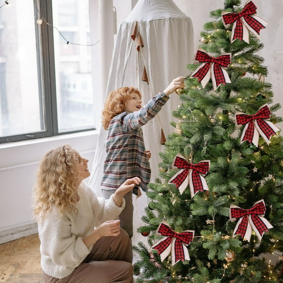 Needhep Red Green Christmas Bows, Velvet Christmas Wreath Bow, Christmas Red Bow, New Christmas Faux Hemps Small Bow for Fireplace Home Door Party Supplies (B)