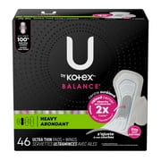 U by Kotex Balance Ultra Thin Pads with Wings, Heavy Absorbency, 46 Count