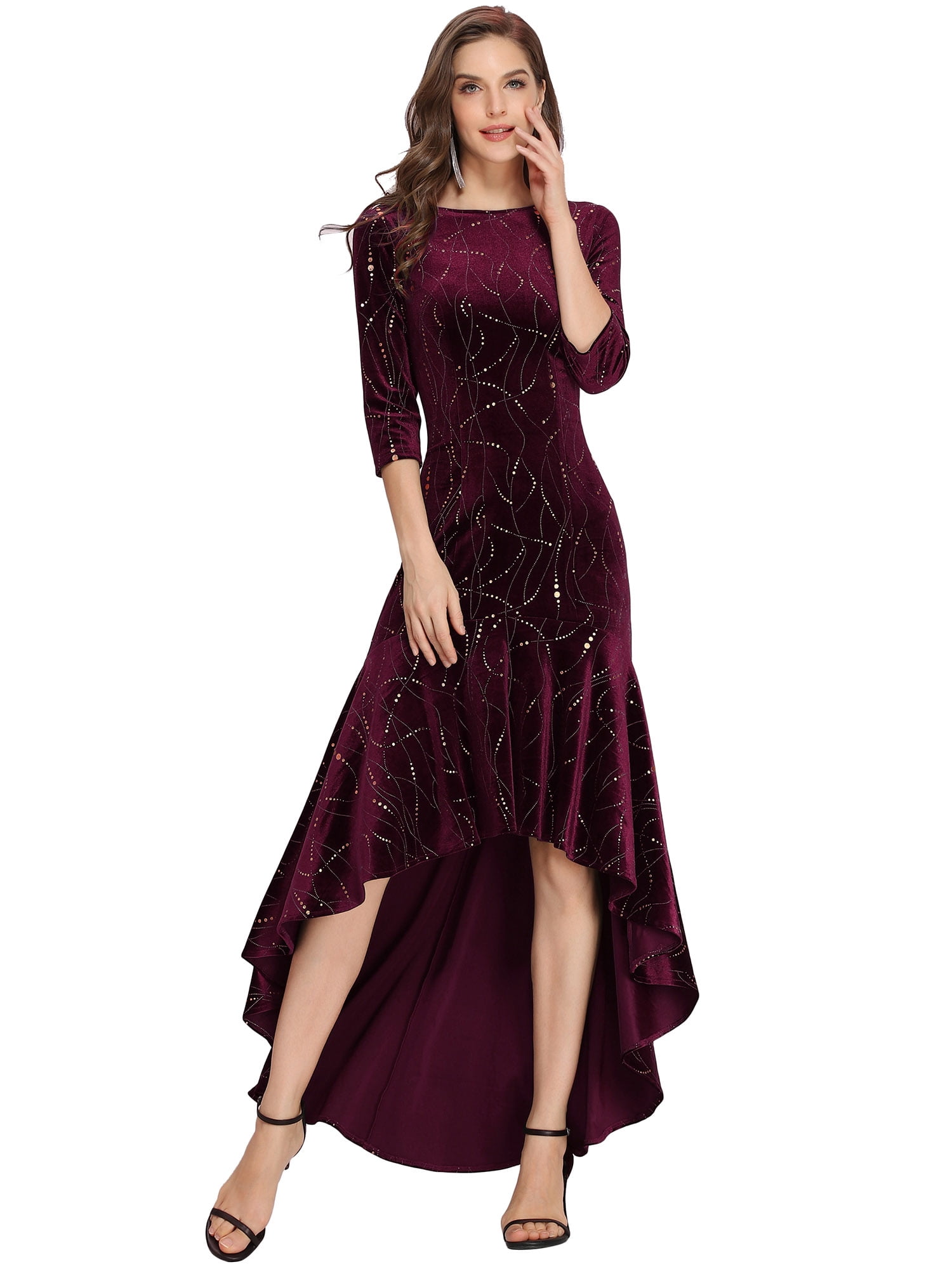 Ever-Pretty US V-Neck Velvet Sequin Long Evening Dress Bodycon Cocktail Gown 945
