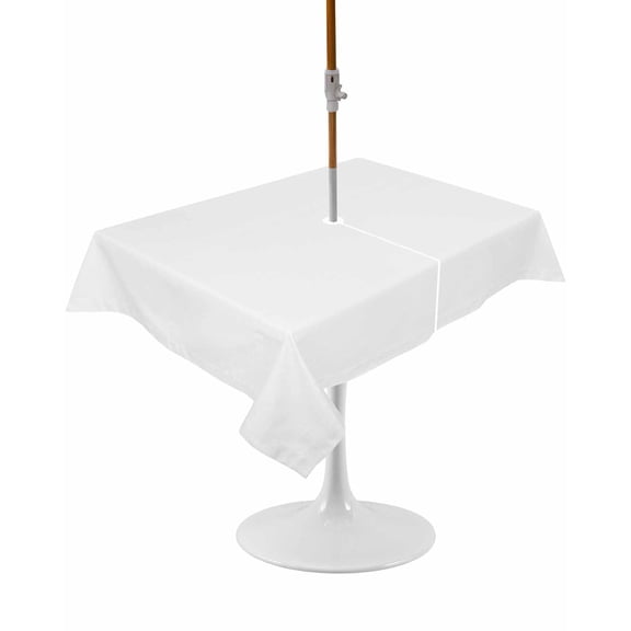 White Rectangle Outdoor Tablecloth, Waterproof Table Cloth Cover with Umbrella Hole and Zipper, Modern Minimalist Pure Soild Color Table Protector for Patio Party Picnic 54"x80"
