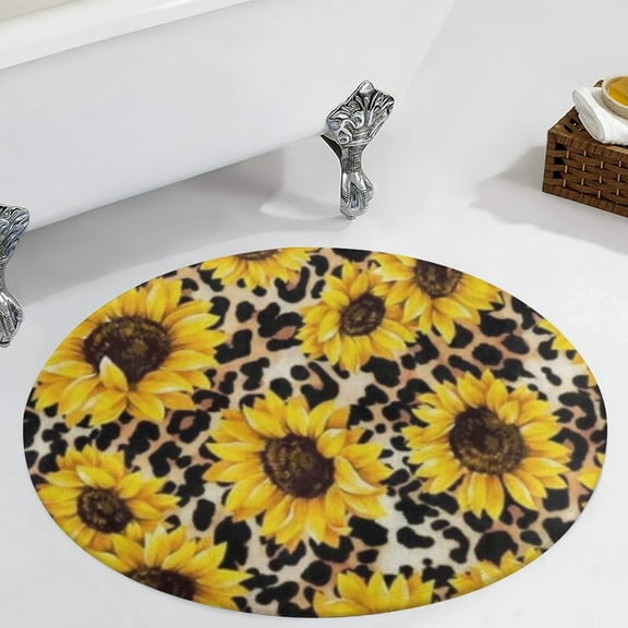 Leopard Sunflower Round Carpet Circle Rug Outdoor Patio Area Rug Washable Large Area Rugs Hallway Room Decor Fitness Mats