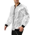 thumbnail image 4 of INSPIRE CHIC Men's Jackets Long Sleeve Zipper Glitter Bomber Jacket Coats L Silver, 4 of 6