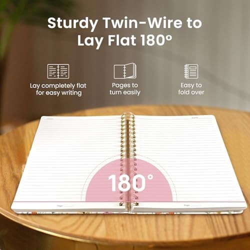 Lined Spiral Notebook Journal for Work, 300 Pages Thick B5 (7.1"x10") College Ruled Journal for Women & Writing, Hardcover Notebook for Note Taking, Perfect for Office Home School Supplies, Floral