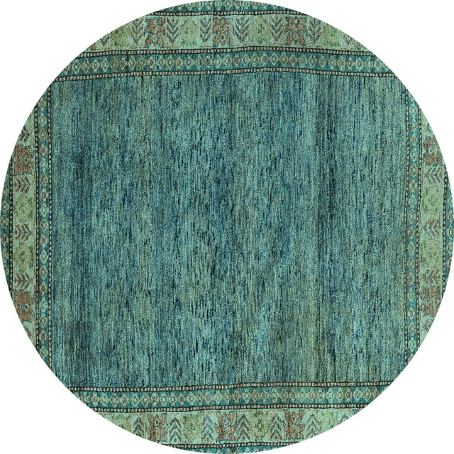 Ahgly Company Indoor Round Abstract Light Blue Modern Area Rugs, 7' Round