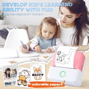 SLOK Thermal Mini Printer, Portable Inkless Bluetooth Sticker Maker with 10 Rolls Paper, Pink