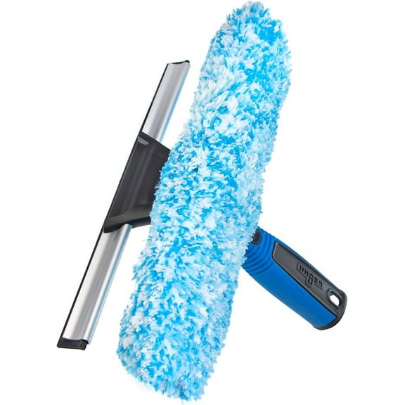 Unger Professional 2-in-1 Squeegee & Scrubber - 10” Window Cleaning Tool – Cleaning Supplies, Squeegee for Window Cleaning, Commercial & Residential Use, Reusable Microfiber Sleeve