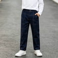 thumbnail image 3 of CYRBOKO Boys' Dress Pants, Casual Plaid Button Back-to-School Uniform Pants Navy Size 5-6 T, 3 of 7