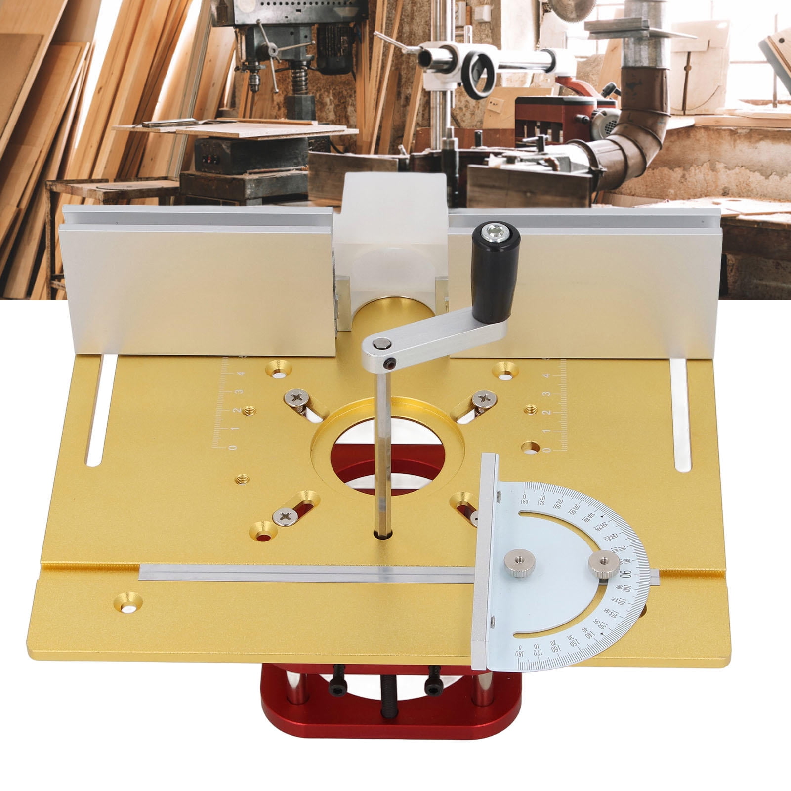 Yajisi Manual Lifting Router System Kit Aluminum Alloy Stainless Steel 2in Lift Stroke Universal Woodworking Router Table Base, 11.8x9.8x9.8in