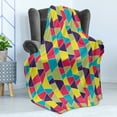 thumbnail image 4 of Colorful Soft Flannel Fleece Throw Blanket, Mosaic Pattern with Lines and Hand Drawn Elements Borders with Trapezoid Shapes, Cozy Plush for Indoor and Outdoor Use, 50" x 70", Multicolor, by Ambesonne, 4 of 5