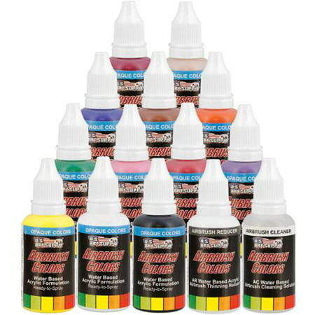U.S. Art Supply® 12 Color 1oz Basic AIRBRUSH Paint Set with Cleaner & (Best Paint For Airbrushing Models)