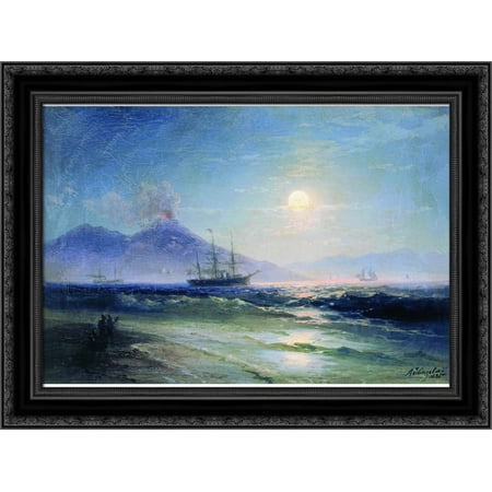 The Bay of Naples at night 24x20 Black Ornate Wood Framed Canvas Art by Aivazovsky, Ivan