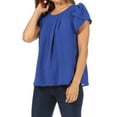thumbnail image 2 of MOA Collection Women's Casual Pleated Front Petal Cap Sleeve Round Neck Blouse, 2 of 6