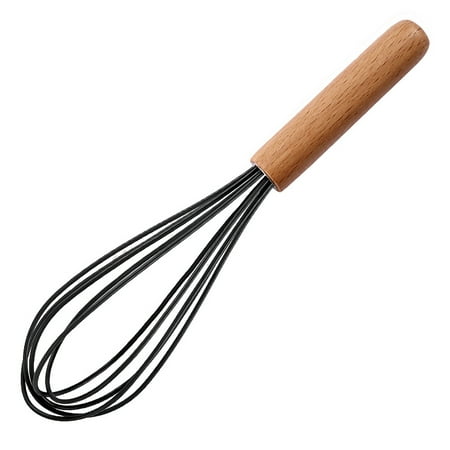 

Farfi 10 Inch Egg Beater Wooden Handle Multifunctional Comfortable Grip Reusable Labor-saving Whisking Silicone Manual Egg Mixer Milk Frother Kitchen Utensil for Bakery (Black)