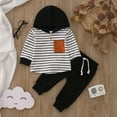 thumbnail image 2 of Gerichy Toddler Baby Boy Clothes Fall Winter Outfit, Toddler Boys Girls Long Sleeve Striped Prints T Shirt Hooded Pullover Tops Pants Outfits, 2 of 7