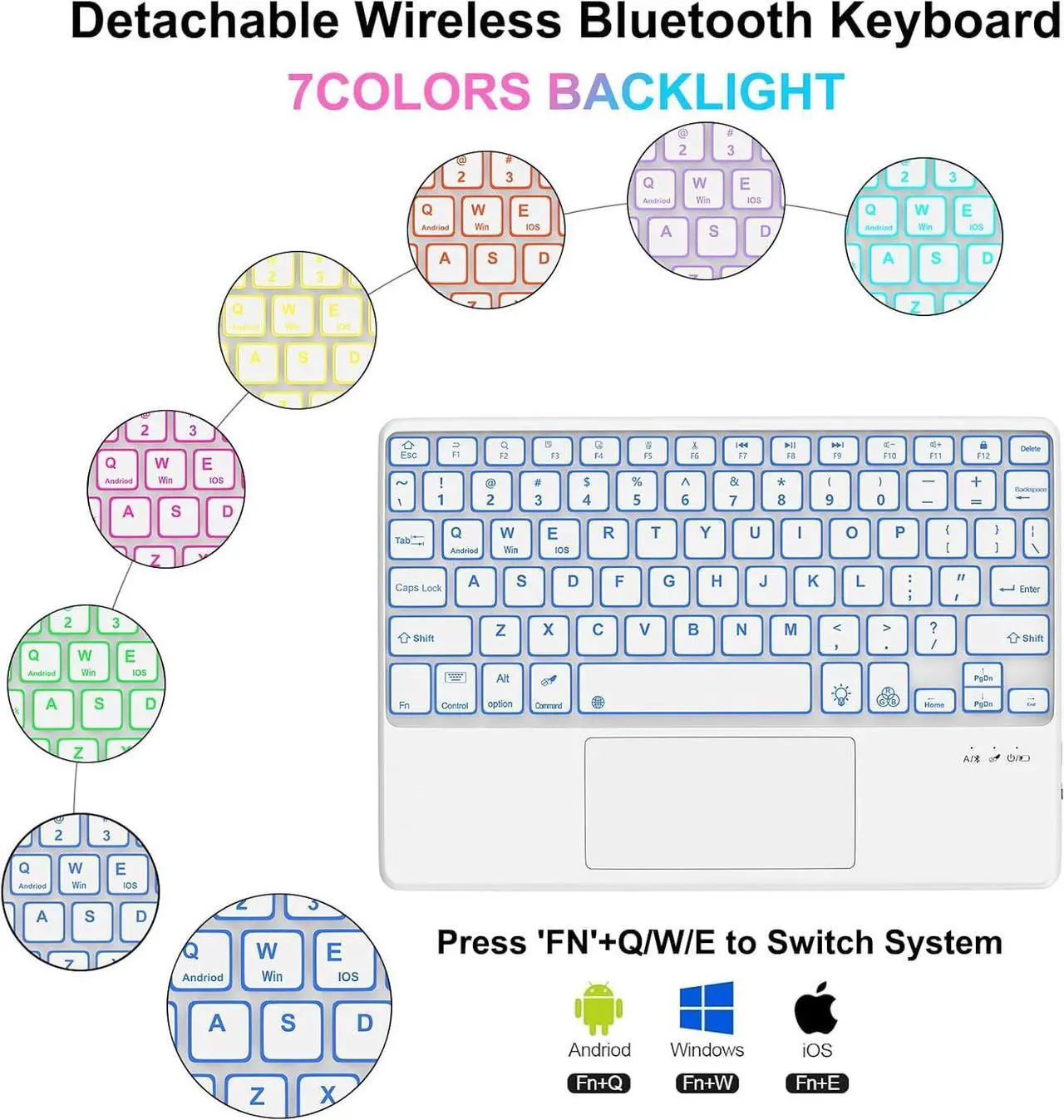 Keyboard Case for Xiaomi Pad 7/ Pad 7 Pro 11.2 Inch, 7 Color Backlit, Magnetic Detachable Wireless Bluetooth Keyboard, Multi-Touch Trackpad, Stain Resistant Cover, Rechargeable