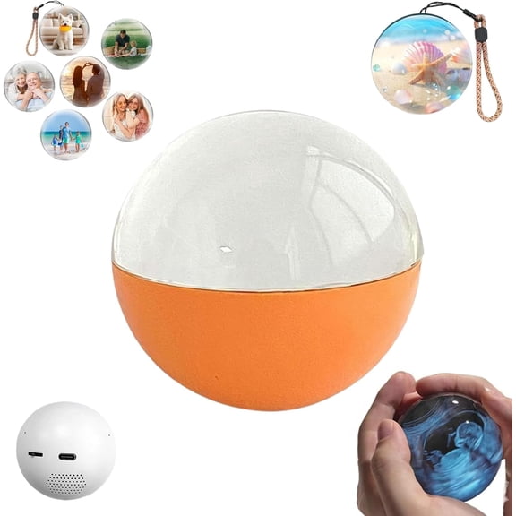 3D Crystal Ball Digital Photo Album, 2025 New Personalized Crystal Ball Digital Video Display,Customizable Gift with Electronic Screen-Great for Couples,Pets, Memories (Orange)