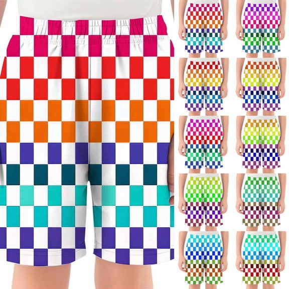 Tisuna Shorts For Boys Kids Comfort Fit Elastic Waist Shorts Plaid Print Summer Vacation Casual Shorts Size 2-3 Years Dark Purple