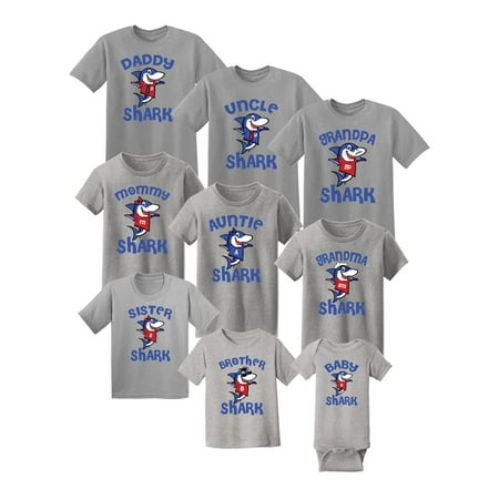 Awkward Styles Shark T Shirts Shark Family Matching Outfit Family Shark Party Gifts Mommy Daddy Matching Shark T-shirts Grandma Shark Grandpa Shark Pregnancy Announcement Baby Shower Party (Best Baby Shower Gifts For Dad)
