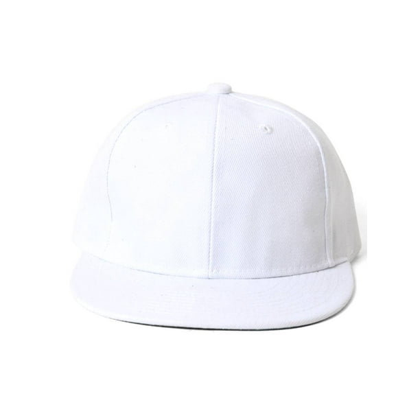 Solid Plain Style Flatbill Snapback Hat Cap, White - Walmart.com