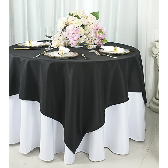 Wedding Linens Inc. 72" x 72" Square Polyester Table Overlays Toppers - Black
