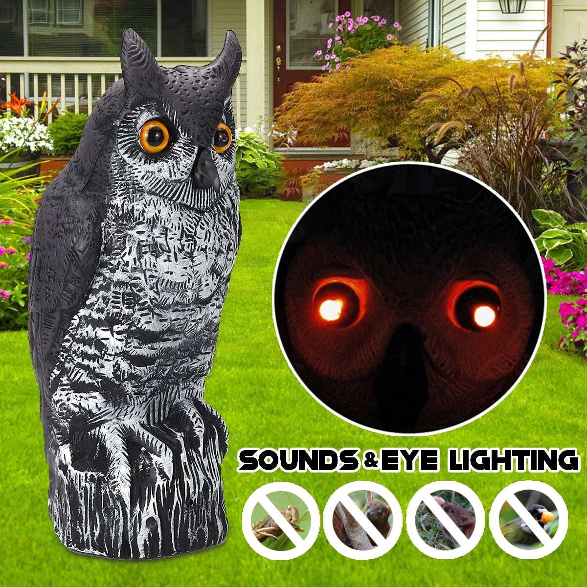 Kadell With Sounds & Eye Lighting Electric Fake Owl Decoy Garden
