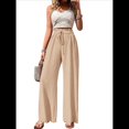 thumbnail image 1 of Pantalones de Salón de Pierna para Mujer, Cintura Alta, Ajustables, con Nudo de Lazo, Holgados. Albaricoque M, 1 of 10