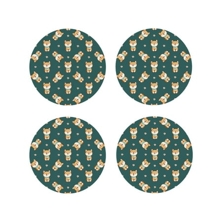 

Fuzoiu Cute Shiba Print Leather Coasters Set Drink Coasters Set of 4 for Tabletop Protection Durable PVC Coasters Home Décor and Housewarming Gift-Round Shape