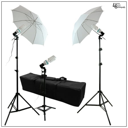 600W 3x 45W Photography Lighting Kit with 2x White Shoot-Thru Umbrella, 2x Light Stand, 1x Back Light Stand by Loadstone Studio