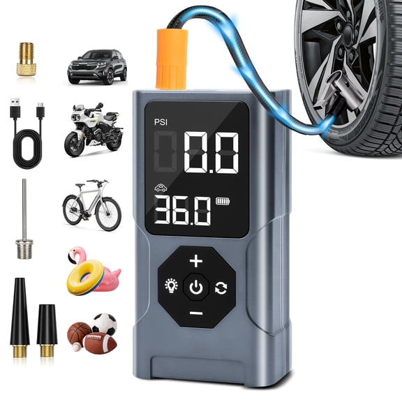 Cordless Portable Tire Inflator Air Compressor for Car, 150 PSI Auto-Pause Tire Pump with LED Light & Power Bank, for Motorcycle, Bicycles, Sports Balls, Pool Floats & Inflatable Toys