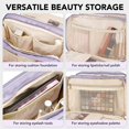 thumbnail image 4 of Bolsa de maquillaje de viaje HauteHues de gran capacidad, impermeable, color morado, 4 of 6
