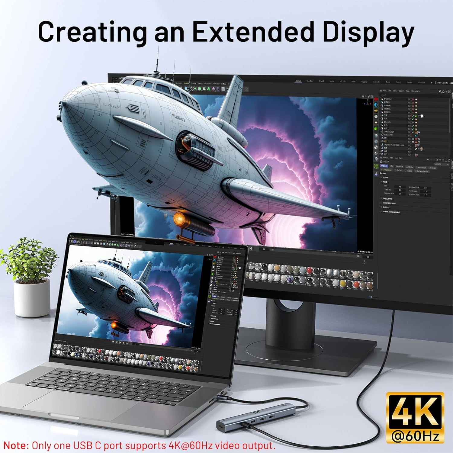 10Gbps USB C Hub with 4K@60Hz Video Display, Selore 5 Ports USB C Splitter 100W PD Charging, C Port Data Transfer, Dongle Multiport Adapter for MacBook Pro, iPad, Dell, HP, and More