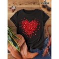 thumbnail image 1 of Heart Print Crew Neck T-Shirt, Casual Short Sleeve Top For Spring & Summer, Women's Clothing, 1 of 5