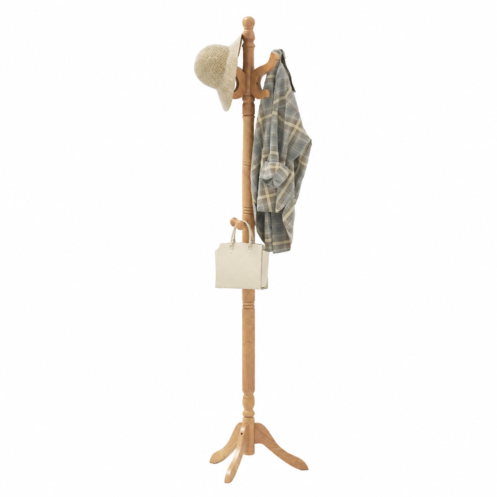 Furnibear Solid Wood Hall Tree Coat Rack with 11 Hooks and 3 Height Options for Entryway and Hallway and Office, Natural