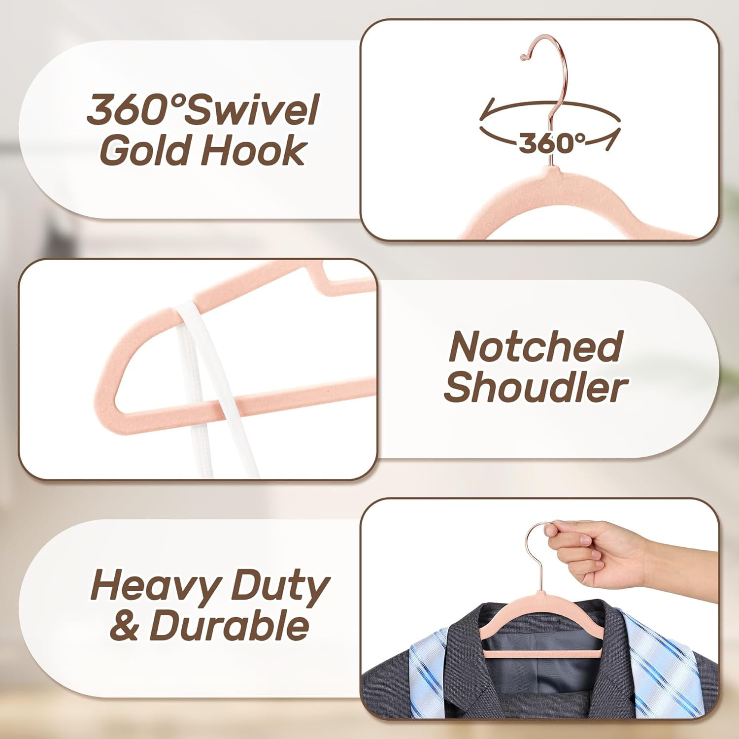 Velvet Hangers 30 Pack with Rose Gold Hooks, Non-Slip, Space Saving & Heavy Duty Slim Flocked Hangers for Clothes, Dresses, Suits, Coats & Pants(Pink)