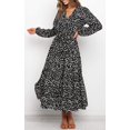 thumbnail image 3 of Women's Boho Leopard Print Ruffle Long Sleeve V Neck Casual Flowy Party Maxi Dress, 3 of 7