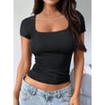thumbnail image 4 of Gynyvoja Women'S Short Sleeve Tshirts Square Neck Cute Crop Tops Spring Summer Basic Tees Workout Going Out, 4 of 9