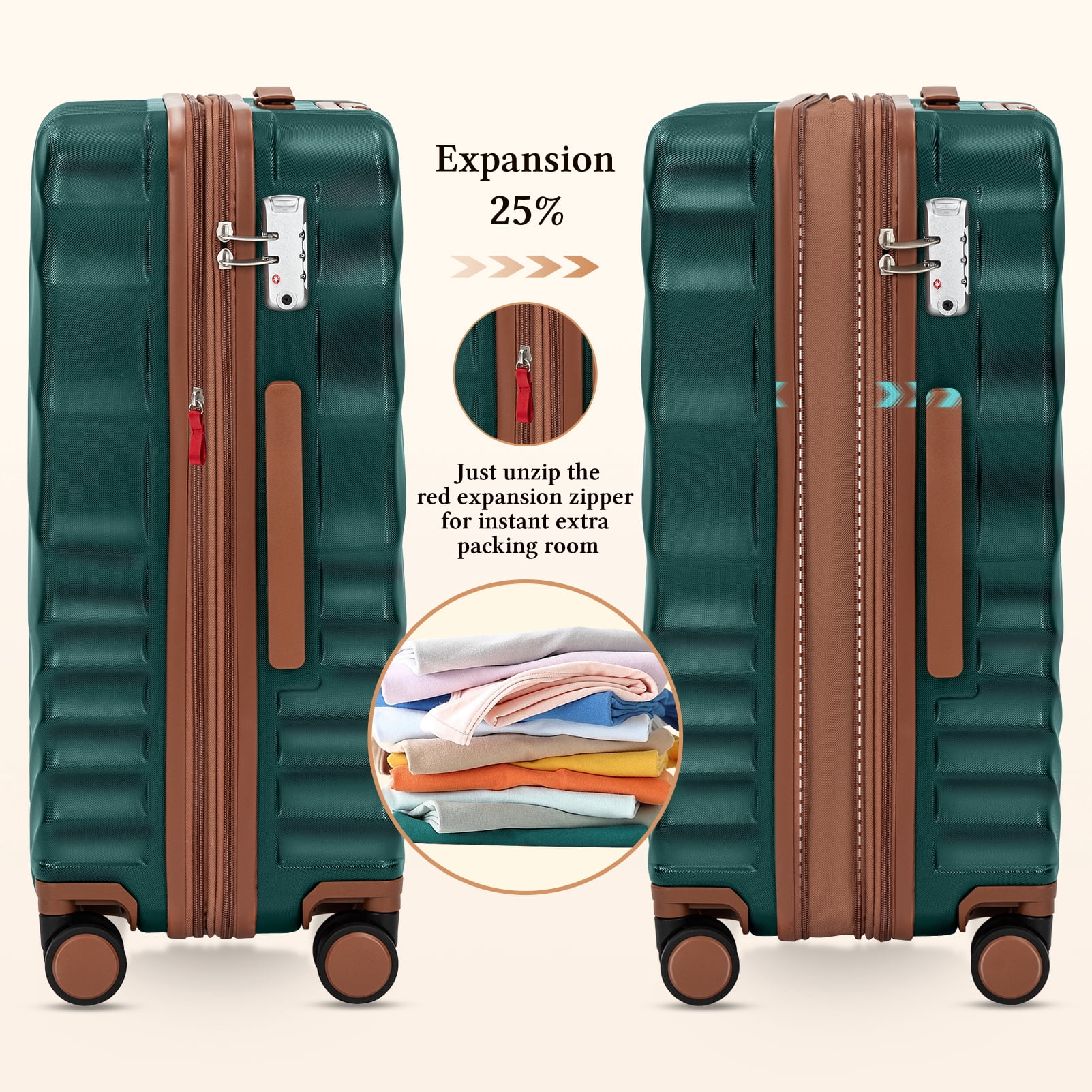 Rosamo 6 Piece Hardshell Luggage Set, Lightweight Expandable Suitcases with Spinner Wheels, TSA Lock, Durable ABSLuggage Sets for Travel；Dark Green