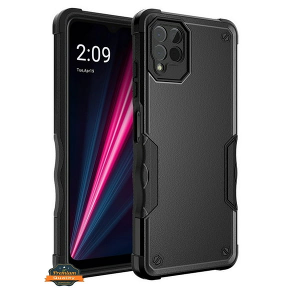 For T-Mobile Revvl 6 Pro 5G Hybrid Shockproof Heavy-Duty Tough Rugged Hard PC Soft TPU Lightweight Slim Protective Phone Case Cover by Xpression - Black