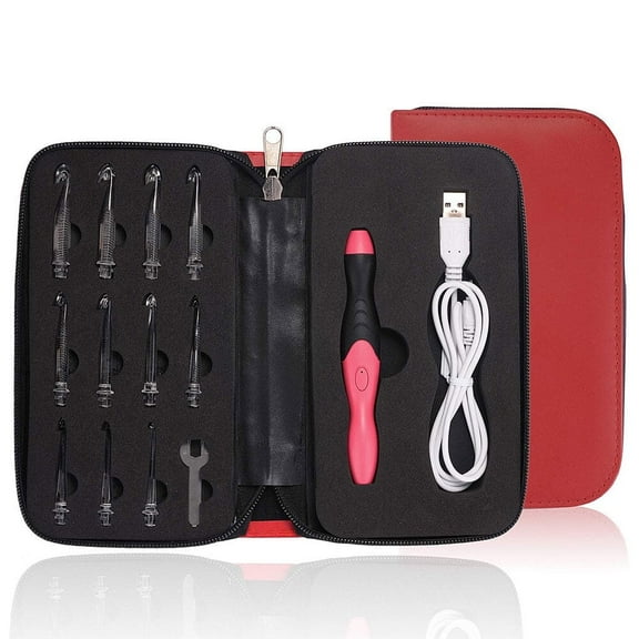 LED Crochet Hooks 11 Size Interchangeable Heads 2.5mm to 8.0mm with Ergonomic Grip Handles,USB Rechargeable LED Lighted Crochet Hooks Complete Set for Arthritic Hands (Red)