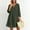 Army Green, variant on Women Solid V Neck 3/4 Sleeve Cotton Linen Mini Dress, Loose Casual Swing Dress, Breathable Vacation Dress Khaki XL(XL)