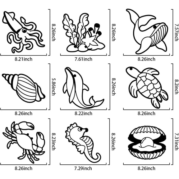 18PCS Sea Creatures Stained Glass Paper Suncatcher Dolphin/Crab/Conch/Turtle Suncatcher Kit with 32PCS Colored Paper