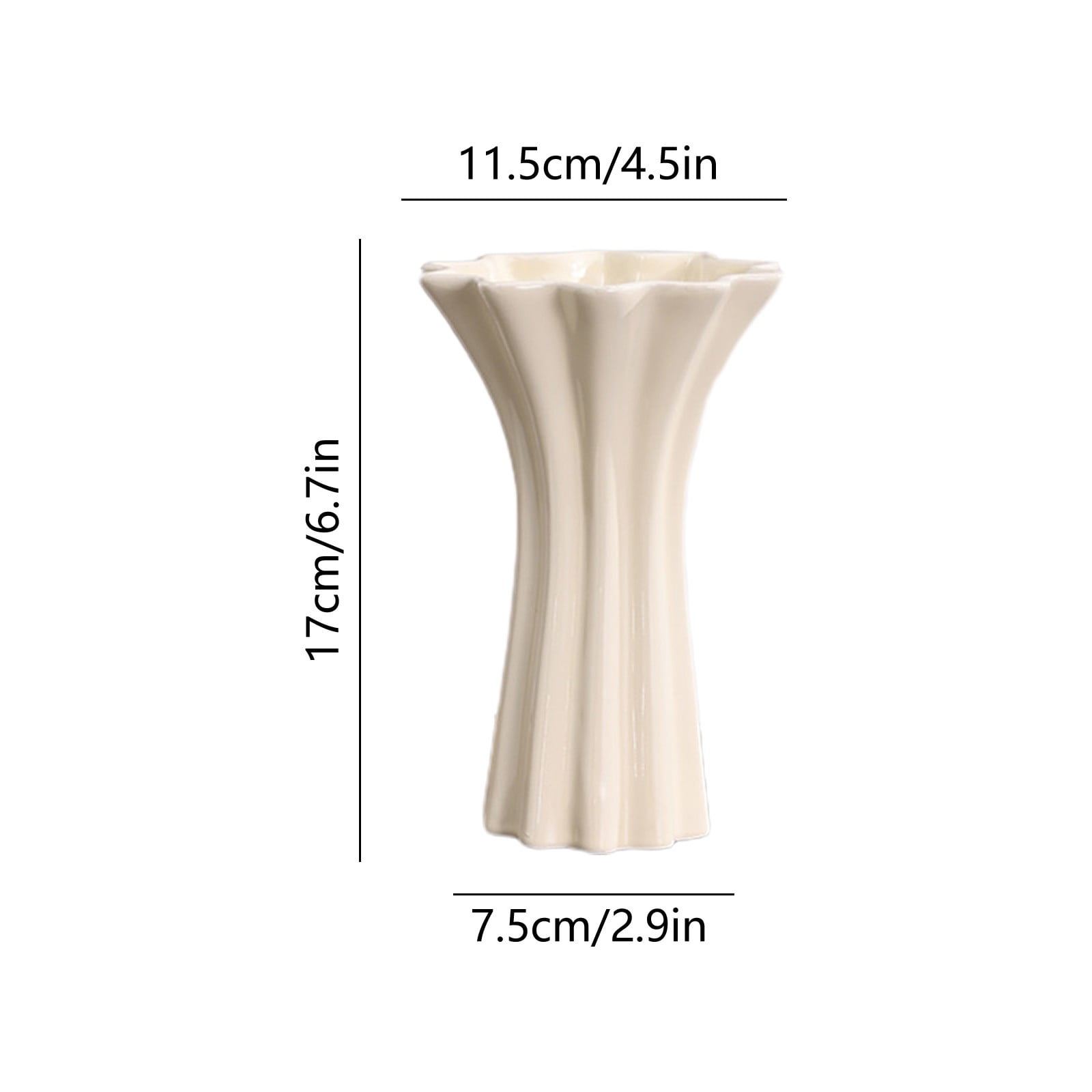 C Small Beige Striped Plastic Vase For Dried Flower Display Pampas Grass Arrangement For Desk Bookshelf Table Centerpiece
