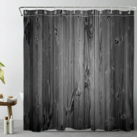 HVEST Farmhouse Grey Wood Shower Curtain Decor,Vintage Western Country Rustic Wood Board Shower Curtains for Bathroom 69X70 inch Polyester Fabric Bathroom Decoration Bath Curtains Hooks Included