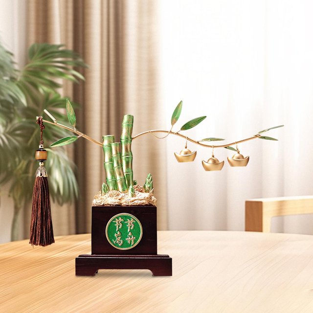 Adorno de estatua de bambú, adorno de mesa, escultura de bambú, figura de Feng Shui para escritorio, entrada, apertura de negocio, regalo de boda